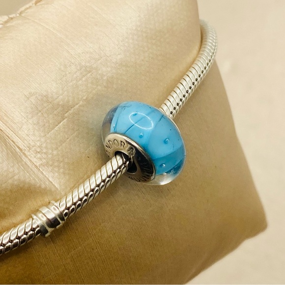 EUC Pandora 790923 Sterling Silver Blue Looking Glass Murano Charm - Picture 5 of 12
